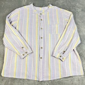 KS Island Pastel Stripe Shirt Men 5XLT Tall Band Collar Long Sleeve Resort Beach